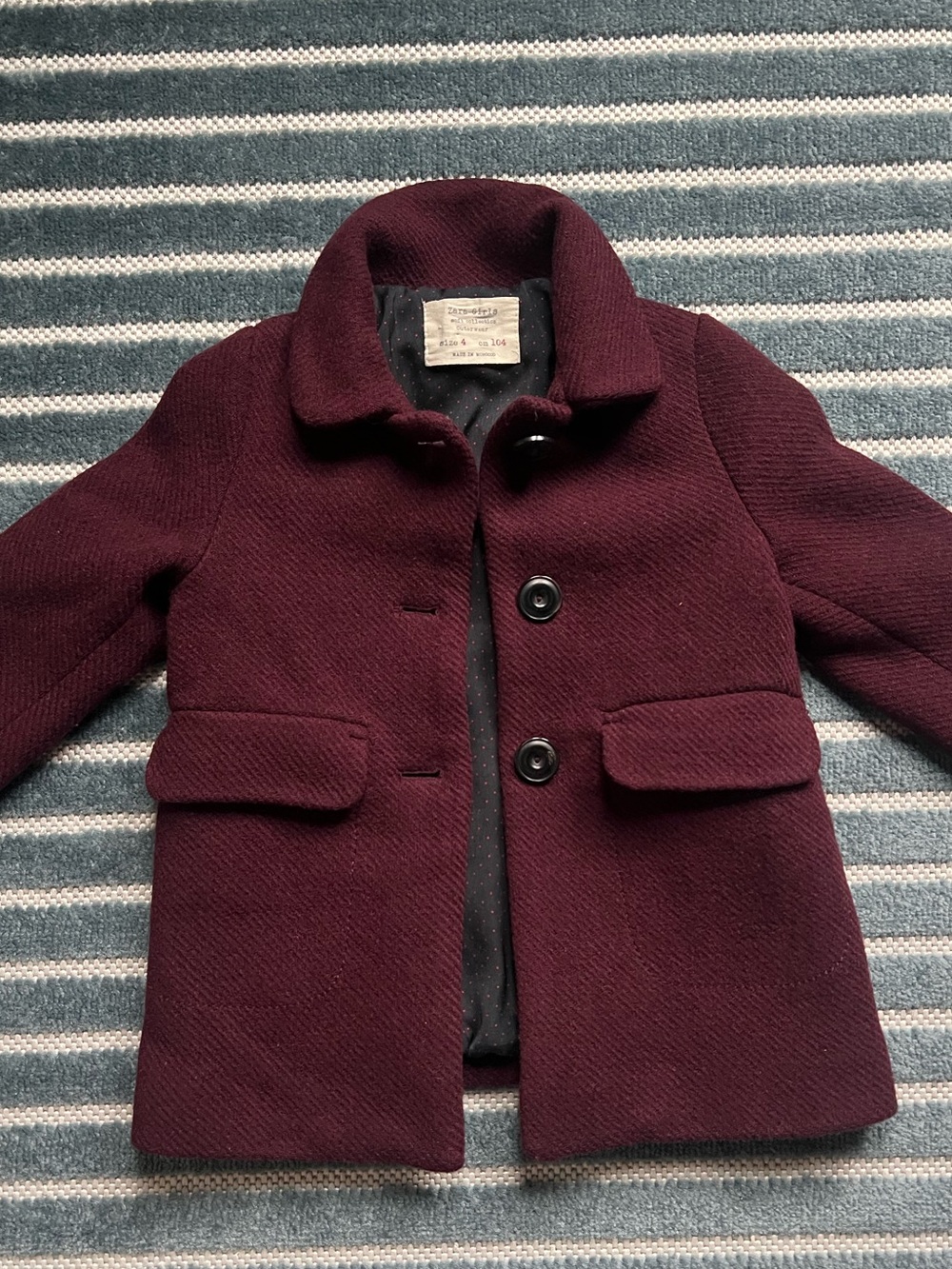 Girls' Wool-Blend Peacoat Jacket - Burgundy